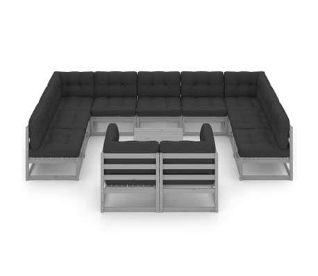 vidaXL 12dílná zahradní sedací souprava podušky šedá masivní borovice