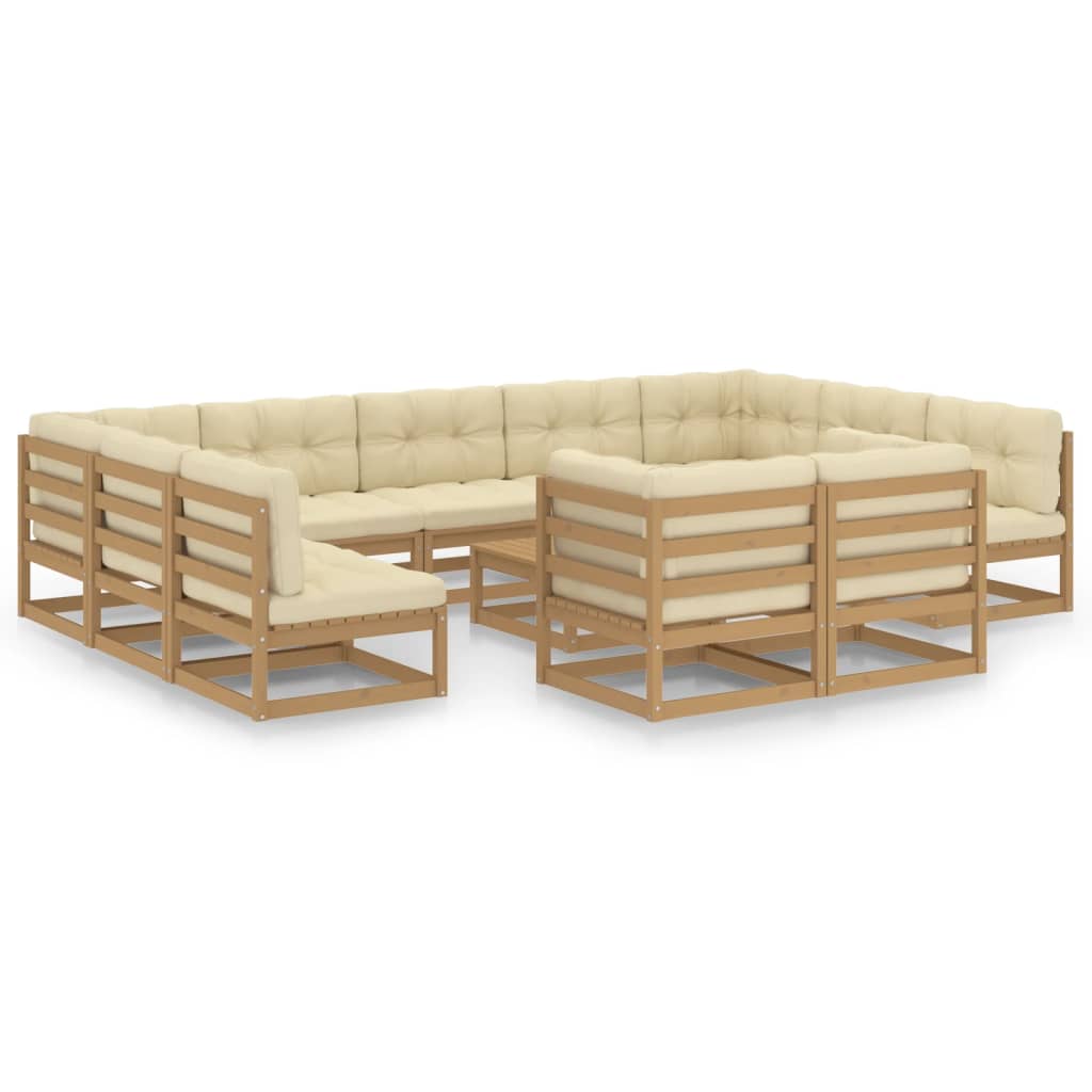 vidaXL 12-delige Loungeset met kussens massief grenenhout honingbruin