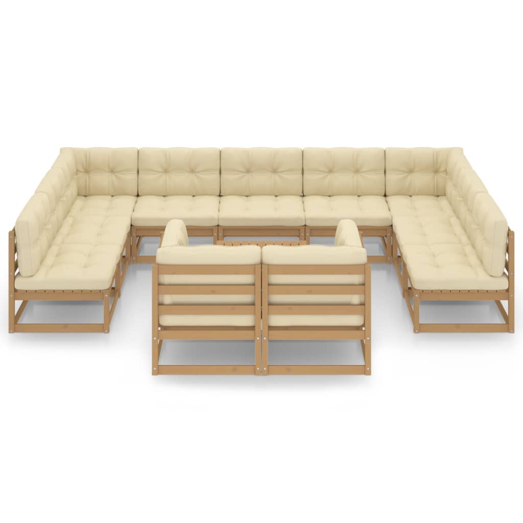 

vidaXL 12-delige Loungeset met kussens massief grenenhout honingbruin
