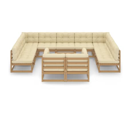 vidaXL Loungegrupp med dynor 12 delar honungbrun massiv furu