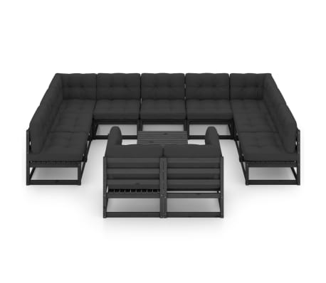 vidaXL 12-delige Loungeset met kussens massief grenenhout zwart