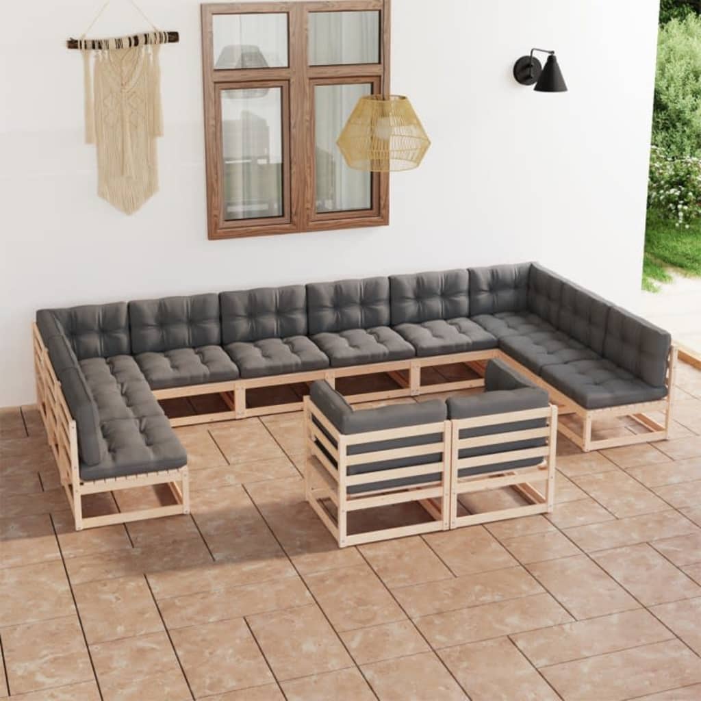 vidaXL 12-tlg. Garten-Lounge-Set mit Kissen Massivholz Kiefer