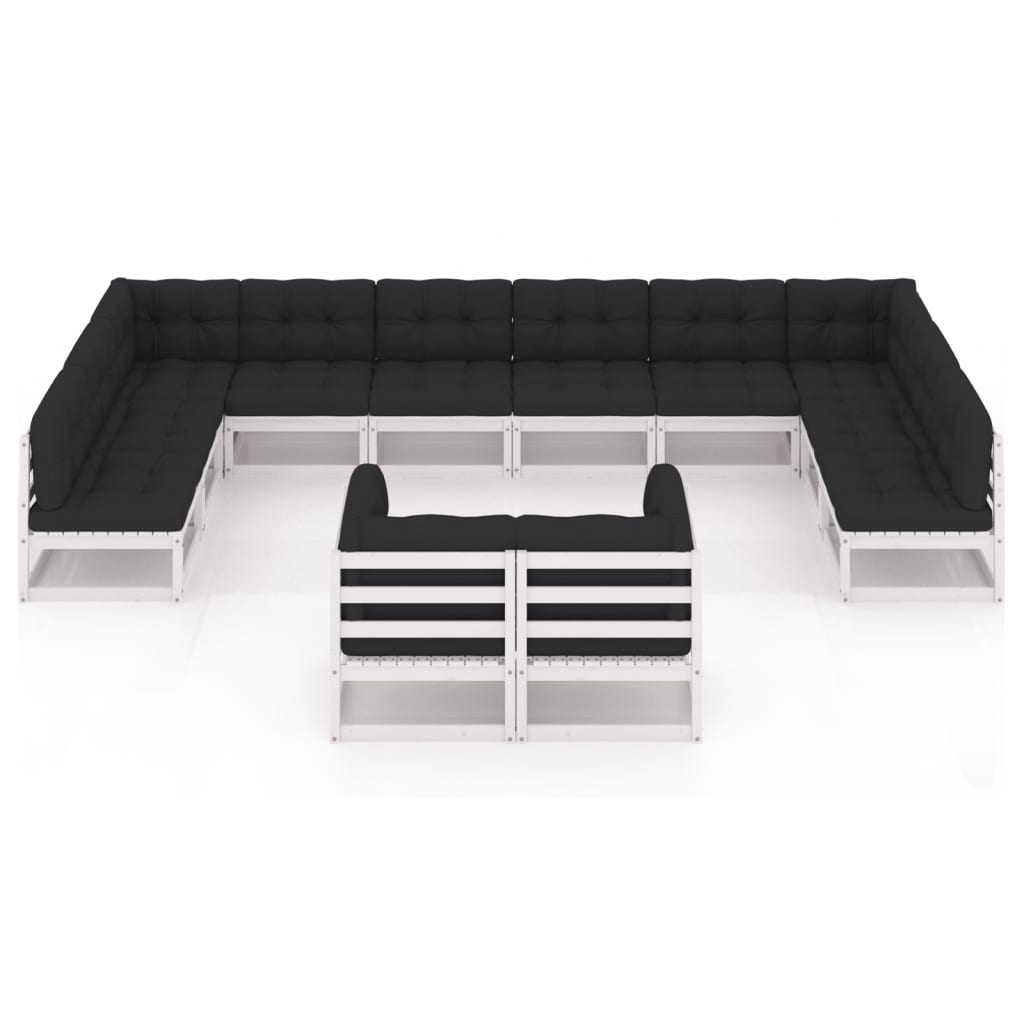 vidaXL 12-delige Loungeset met kussens massief grenenhout wit afbeelding