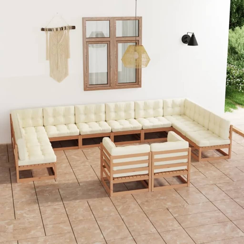 12-tlg. Garten-Lounge-Set Kissen Honigbraun Kiefer Massivholz kaufen