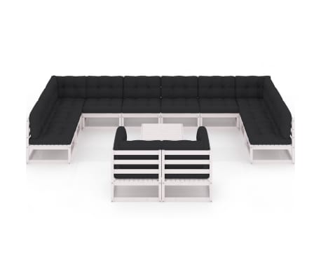 vidaXL Hagesofagruppe med puter 13 deler hvit heltre furu