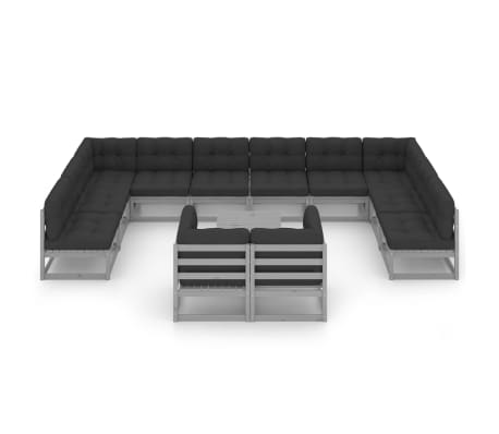 vidaXL Sodo komplektas su pagalvėmis, 13 dalių, pilkas, pu&scaron;ies masyvas