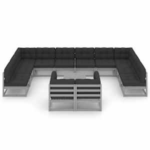 vidaXL Sodo komplektas su pagalvėmis, 13 dalių, pilkas, pu&scaron;ies masyvas