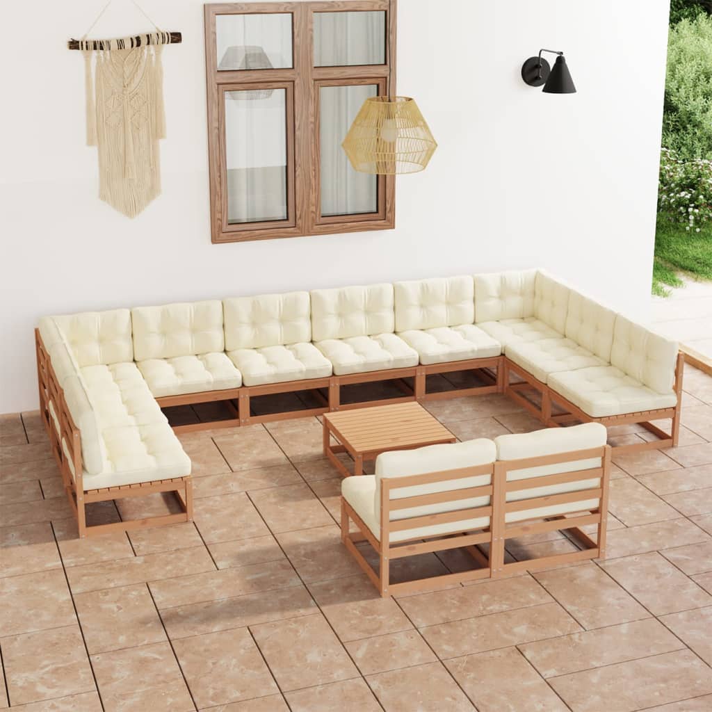 vidaXL Set mobilier grădină & perne, 13 piese, maro miere, lemn de pin vidaXL