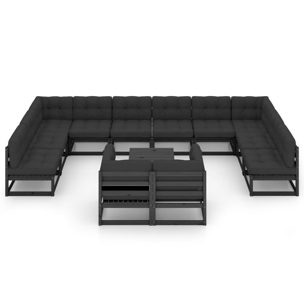 

vidaXL 13-delige Loungeset met kussens massief grenenhout zwart