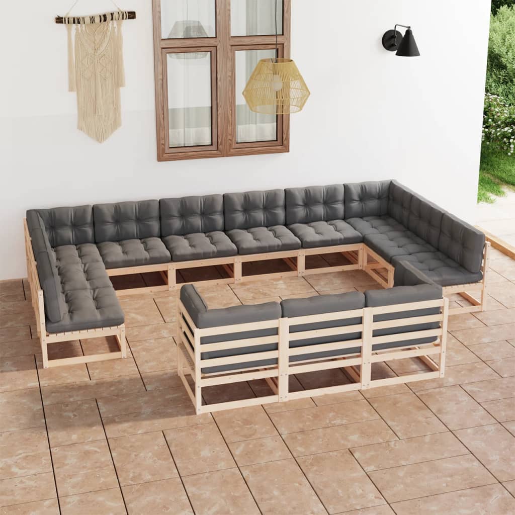 vidaXL 13-tlg. Garten-Lounge-Set mit Kissen Massivholz Kiefer