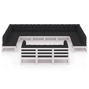 vidaXL Set mobilier grădină perne, 13 piese, alb, lemn masiv pin