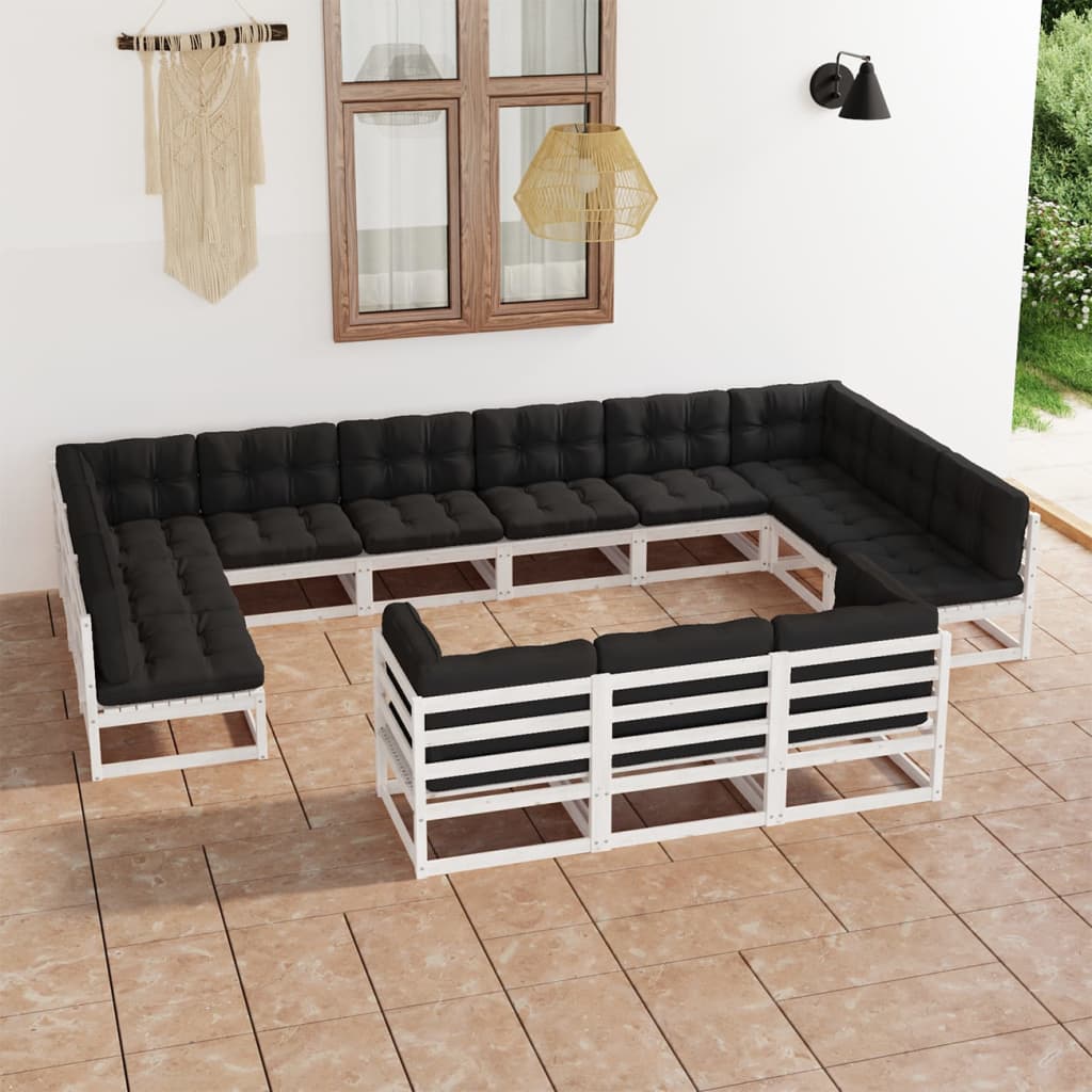 vidaXL 13-tlg. Garten-Lounge-Set mit Kissen Weiß Massivholz Kiefer