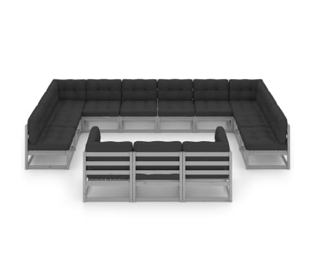 vidaXL Sodo komplektas su pagalvėmis, 13 dalių, pilkas, pu&scaron;ies masyvas