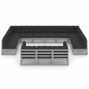 vidaXL Sodo komplektas su pagalvėmis, 13 dalių, pilkas, pu&scaron;ies masyvas