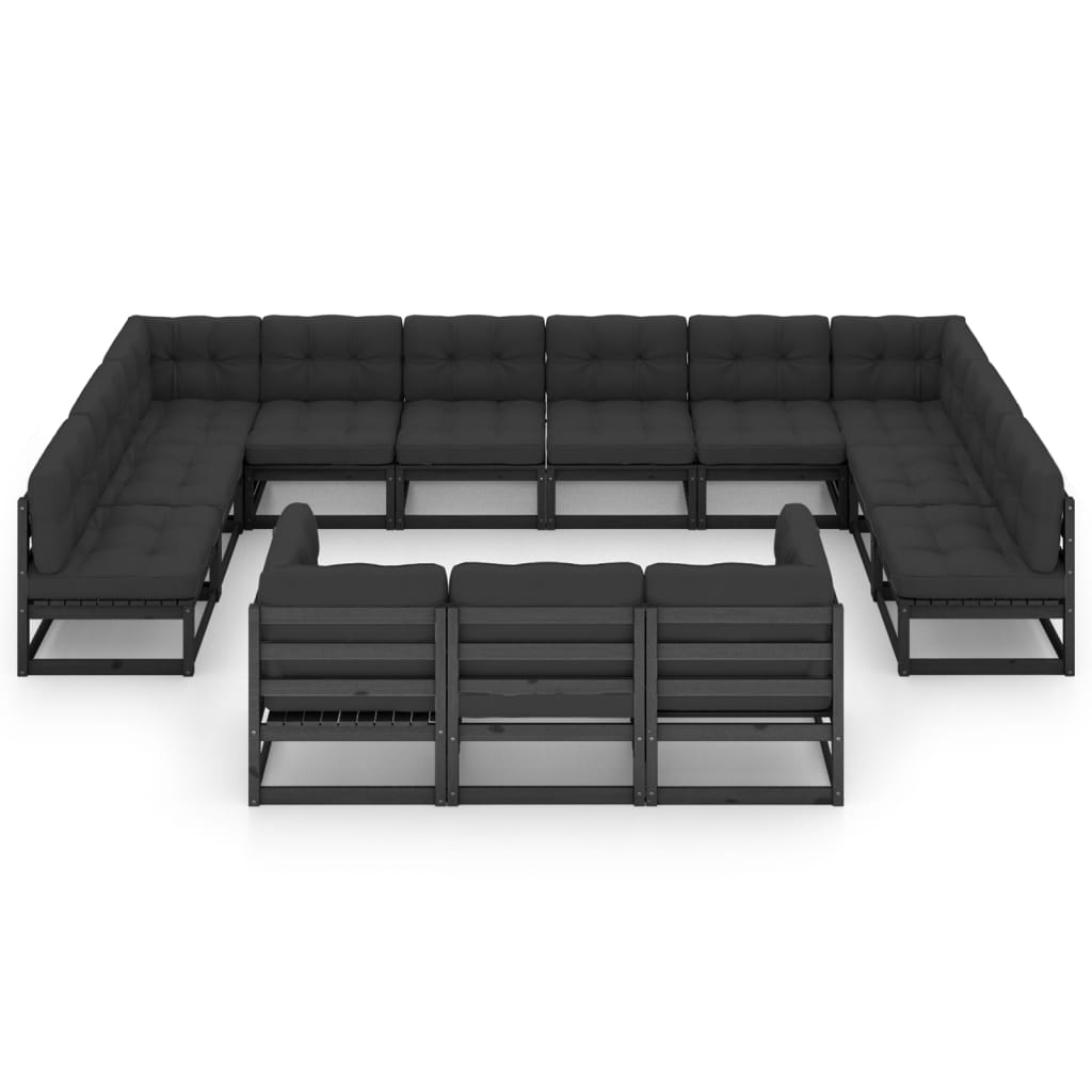 

vidaXL 13-delige Loungeset met kussens massief grenenhout zwart