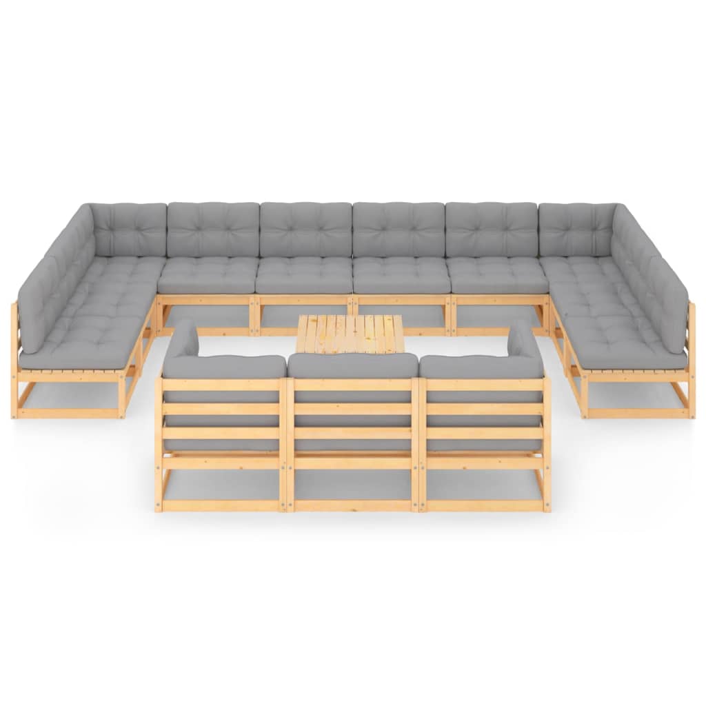 vidaXL 14-delige Loungeset met kussens massief grenenhout afbeelding