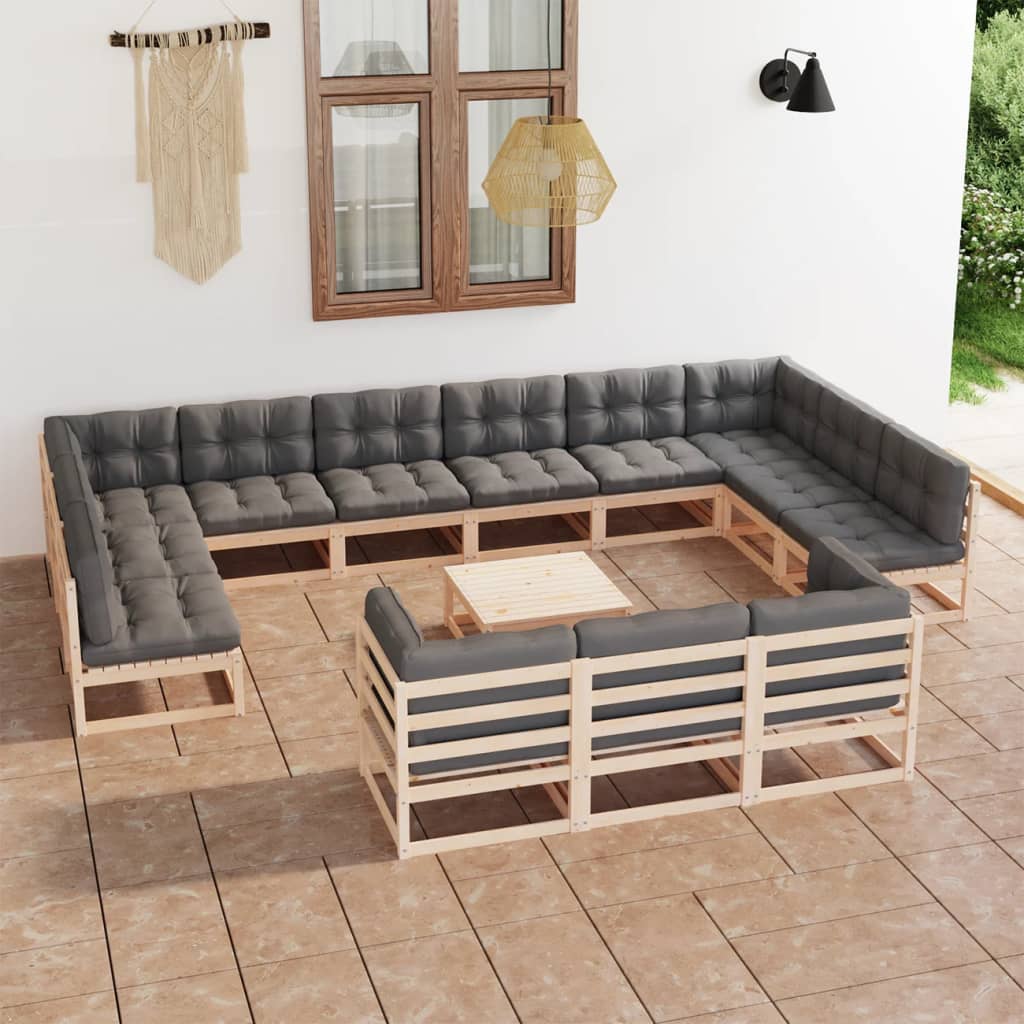 Vidaxl Set Mobilier Gradina Perne, 14 Piese, Maro Miere Lemn Masiv Pin