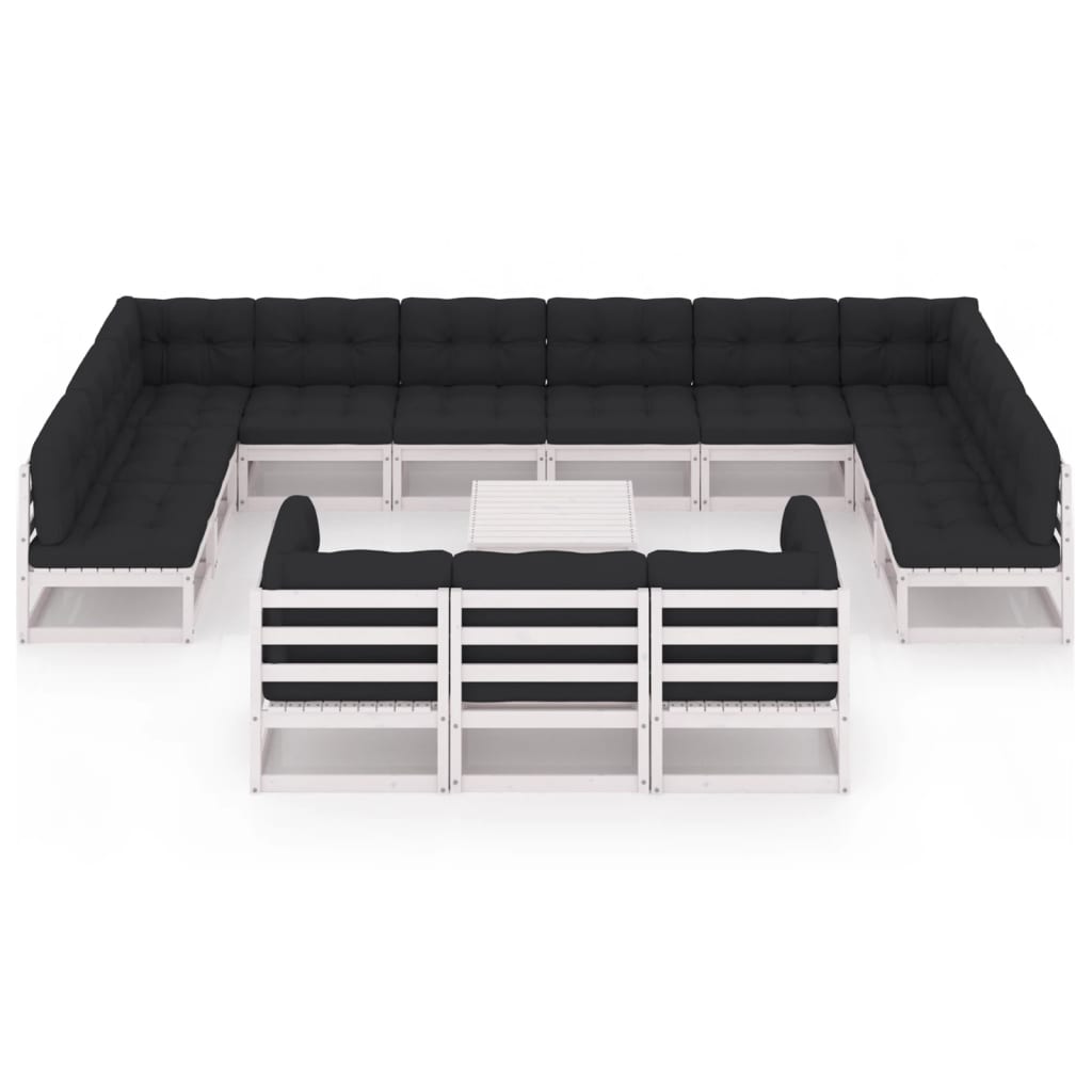 

vidaXL 14-delige Loungeset met kussens massief grenenhout wit