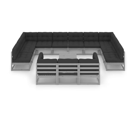 vidaXL Sodo komplektas su pagalvėlėmis, 14 dalių, pilkas, pu&scaron;is