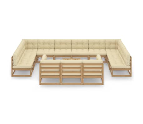 vidaXL 14-osaline aiam&ouml;&ouml;blikomplekt ja padjad, meekarva, m&auml;nnipuit