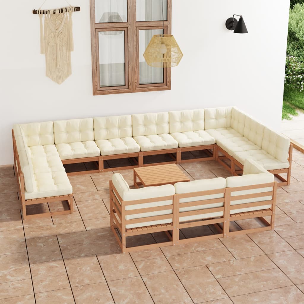 vidaXL 14-tlg. Garten-Lounge-Set mit Kissen Honigbraun Massivholz