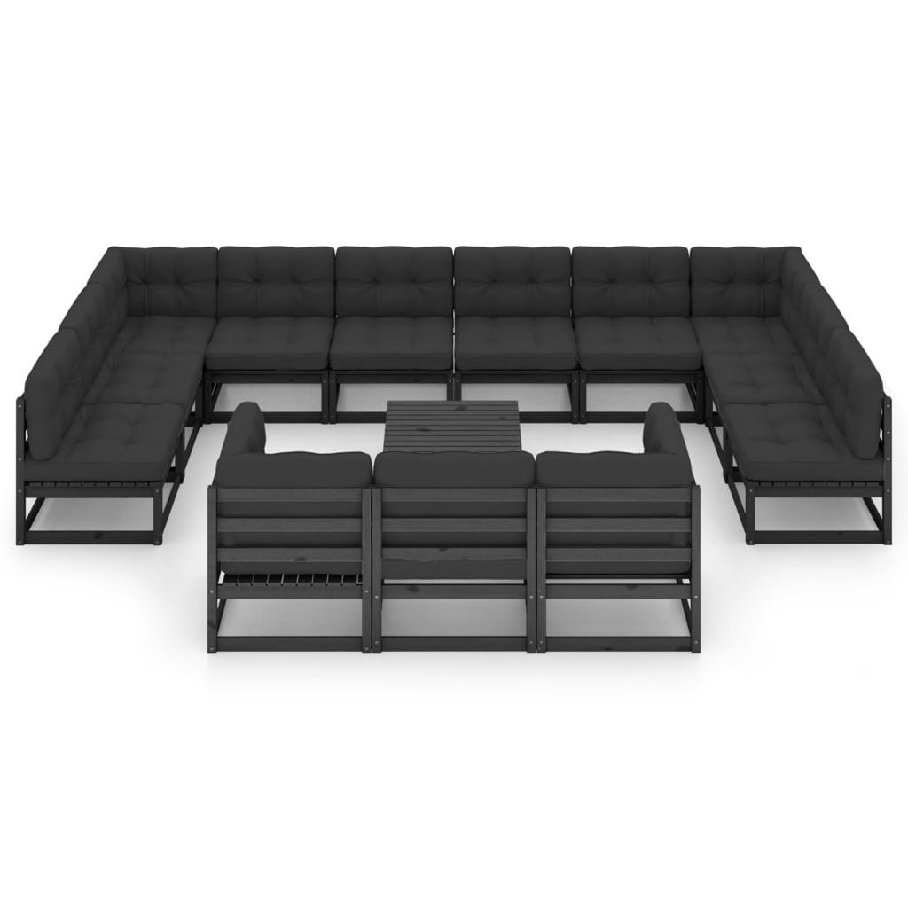 

vidaXL 14-delige Loungeset met kussens massief grenenhout zwart