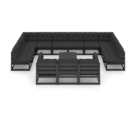 vidaXL Garden Lounge Set Black, Anthracite Solid pine wood, 100% polyester