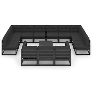 vidaXL Garden Lounge Set Black, Anthracite Solid pine wood, 100% polyester