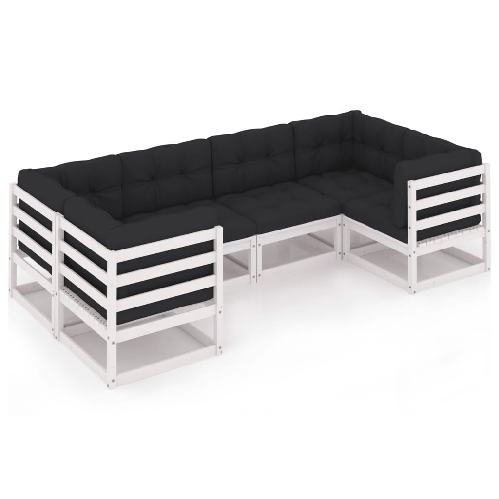 Poza vidaXL Set mobilier de gradina cu perne, 6 piese, alb, lemn masiv pin