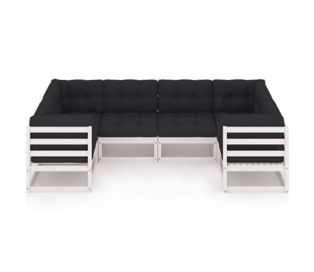 vidaXL 6 Piece Garden Lounge Set with Cushions White Solid Pinewood