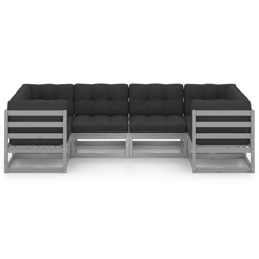 

vidaXL 6-delige Loungeset met kussens massief grenenhout grijs