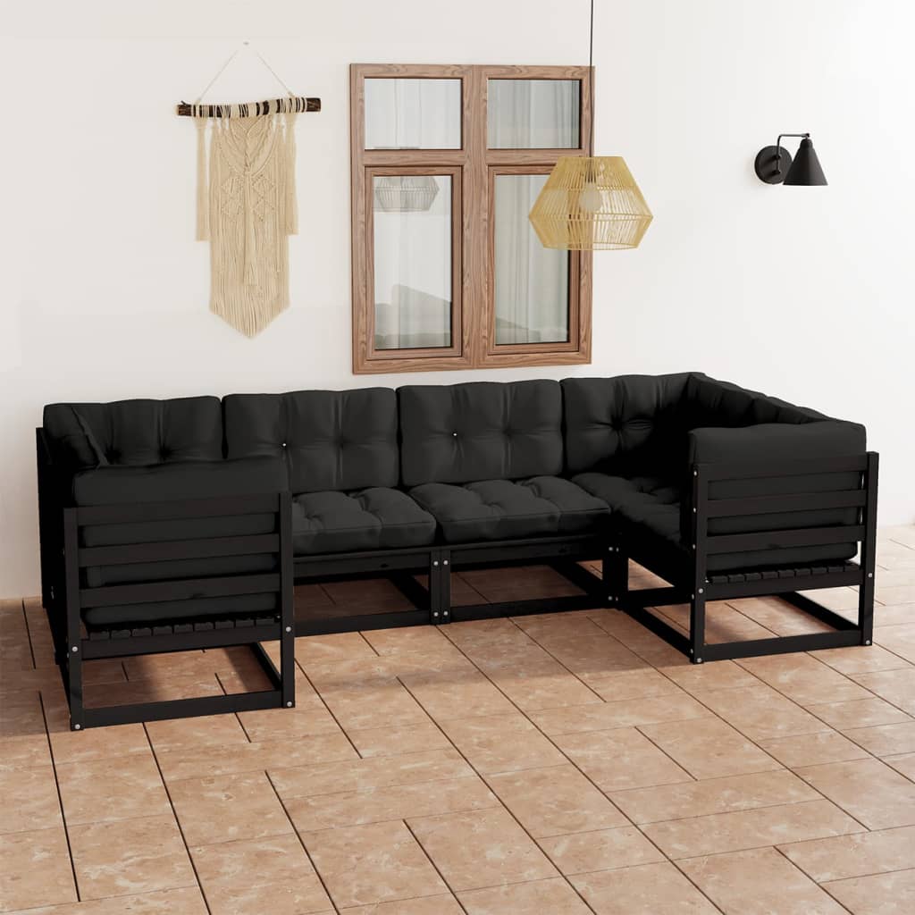 vidaXL 6-tlg. Garten-Lounge-Set mit Kissen Schwarz Massivholz Kiefer