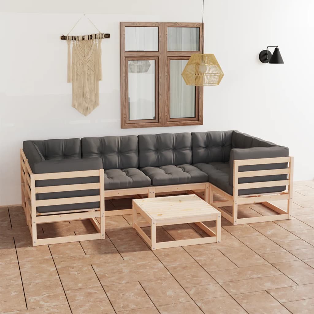 vidaXL 7-tlg. Garten-Lounge-Set mit Kissen Massivholz Kiefer