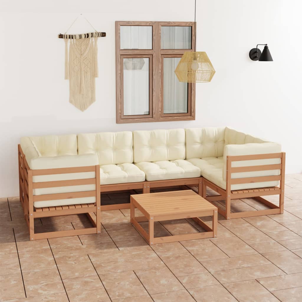 vidaXL 7-tlg Garten-Lounge-Set mit Kissen Honigbraun Massivholz Kiefer