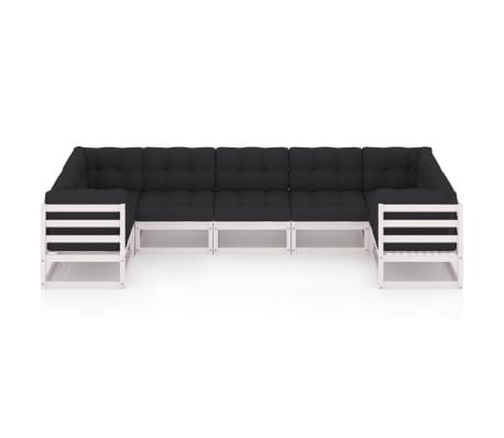 vidaXL Salon de jardin 7 pcs avec coussins blanc bois de pin massif