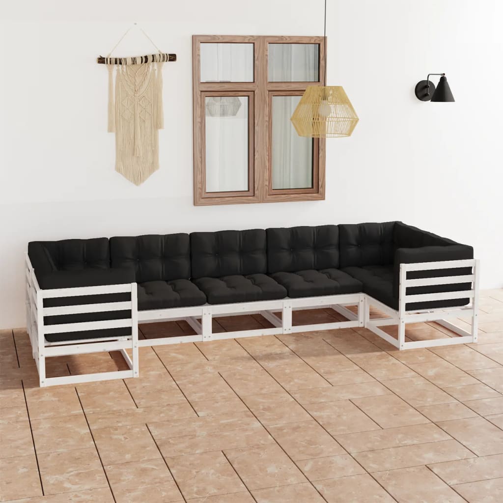 vidaXL 7-tlg. Garten-Lounge-Set mit Kissen Weiß Massivholz Kiefer