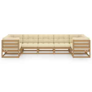 vidaXL Salon de jardin 7 pcs avec coussins Marron miel Bois de pin