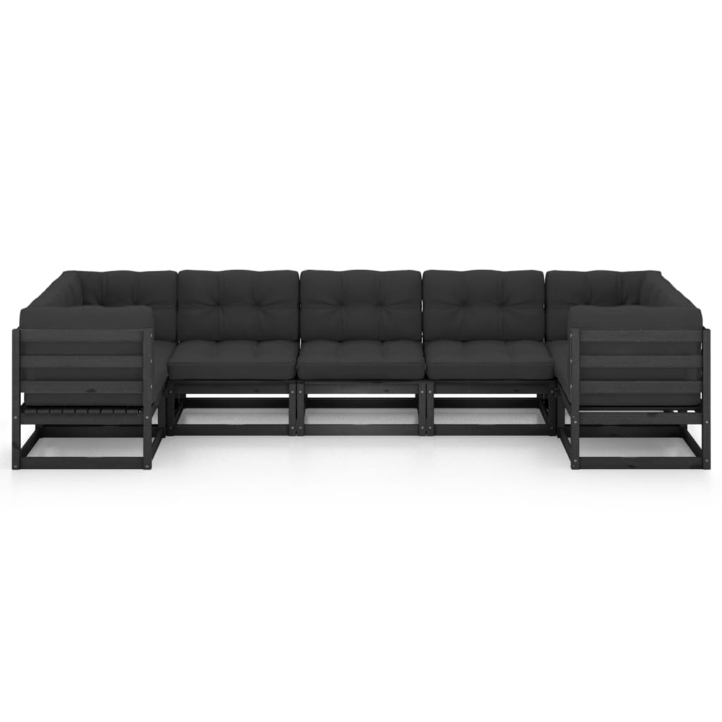 vidaXL 7-delige Loungeset met kussens massief grenenhout zwart afbeelding