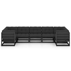 vidaXL 7pcs conjunto longue de jardim c/ almofad&otilde;es pinho maci&ccedil;o preto