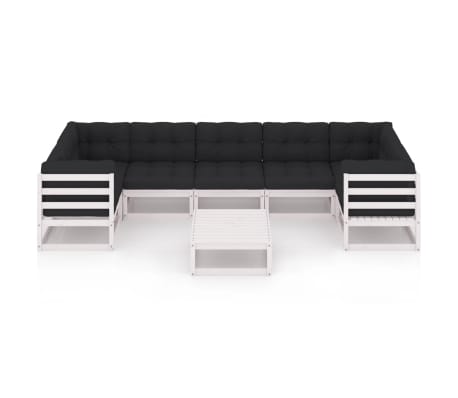 vidaXL Salon de jardin avec coussins 8 pcs blanc bois de pin massif