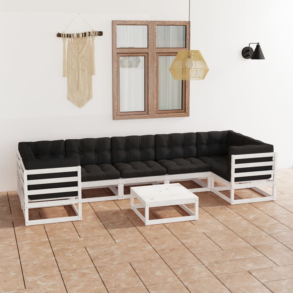 vidaXL 8-tlg. Garten-Lounge-Set mit Kissen Weiß Massivholz Kiefer