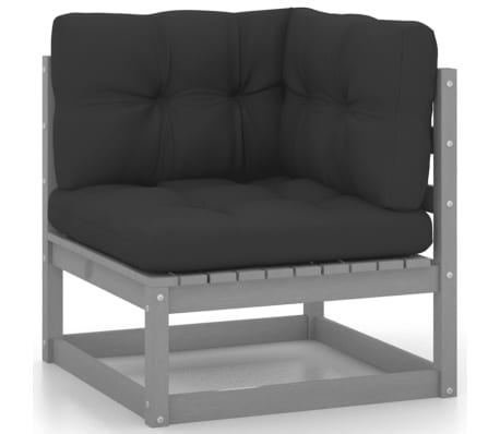 vidaXL Salon de jardin 8 pcs avec coussins Gris Bois de pin massif