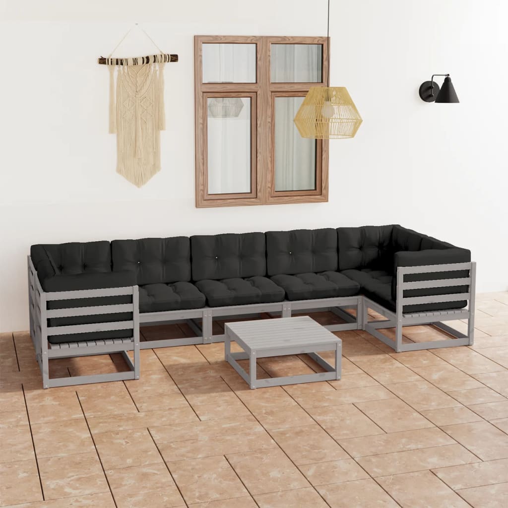 vidaXL 8-tlg. Garten-Lounge-Set mit Kissen Grau Massivholz Kiefer