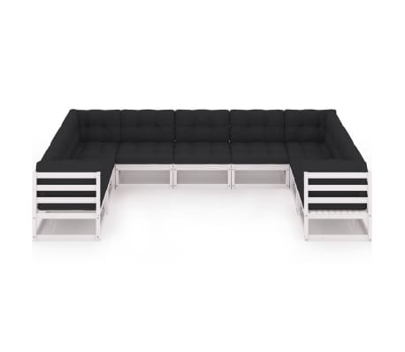 vidaXL Set mobilier grădină cu perne, 9 piese, lemn masiv de pin alb