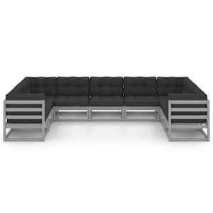 vidaXL 9 Parta Gar&eth;s&oacute;fasett me&eth; Sessum Gr&aacute;tt Gegnheill Furuvi&eth;ur