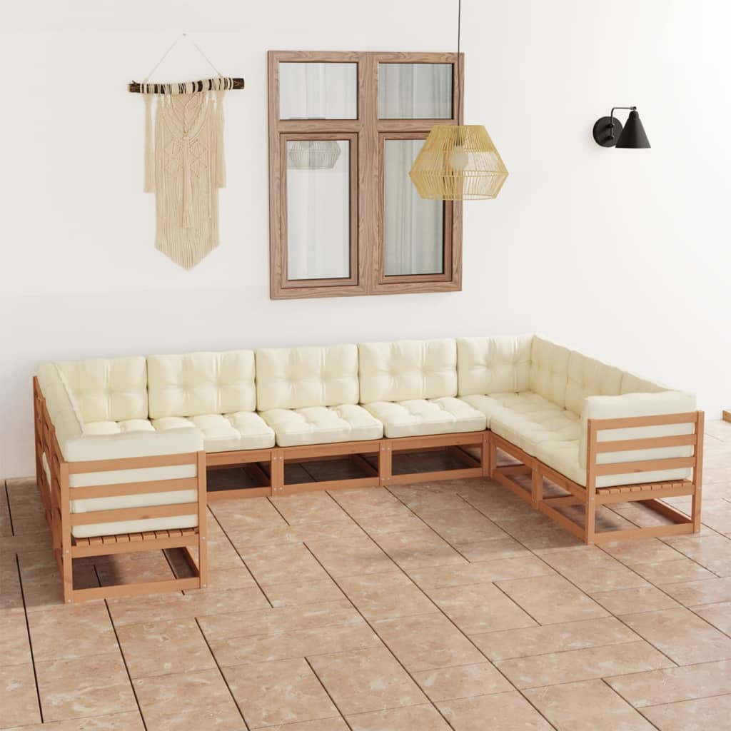 vidaXL 9-tlg Garten-Lounge-Set mit Kissen Honigbraun Massivholz Kiefer