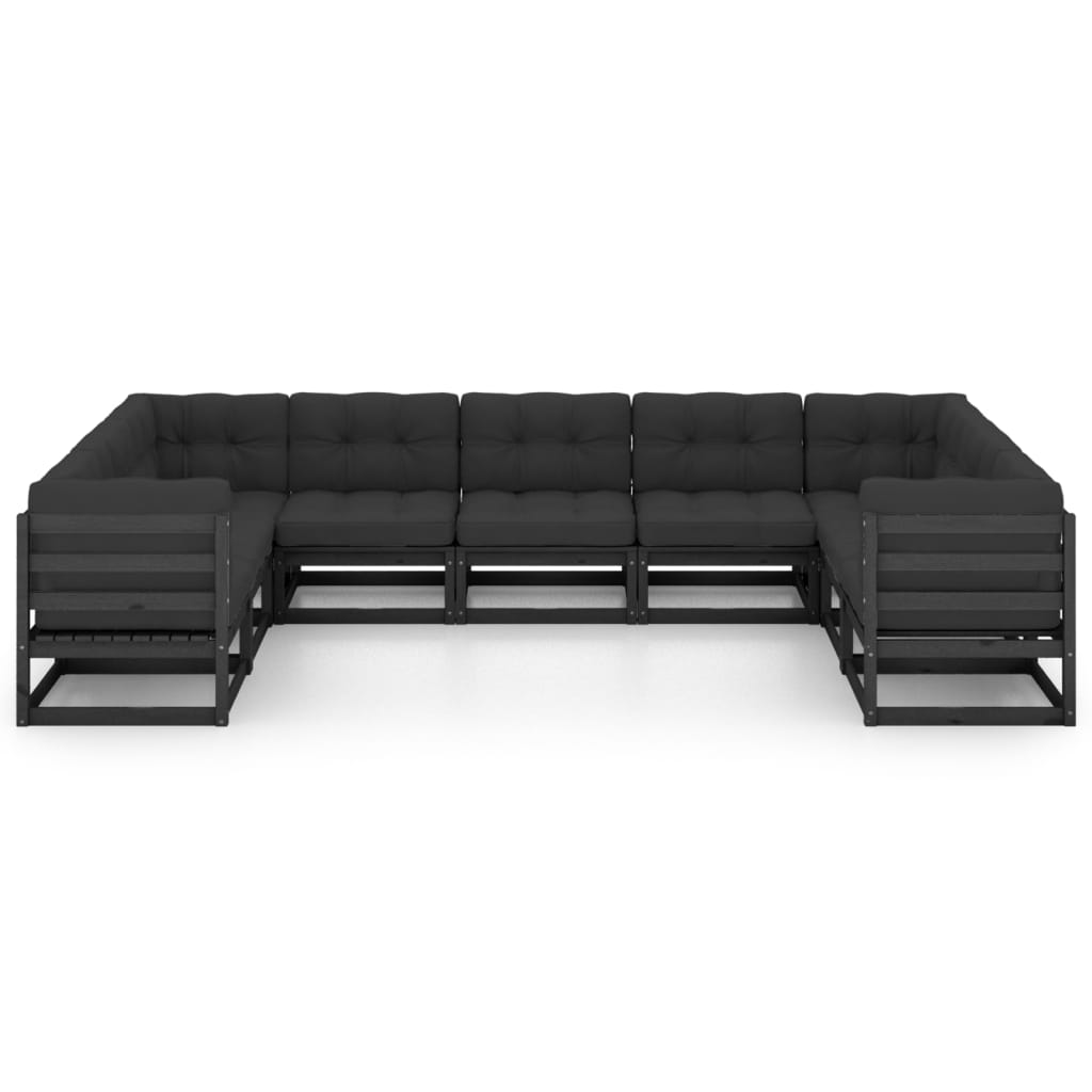 vidaXL 9-delige Loungeset met kussens massief grenenhout zwart afbeelding