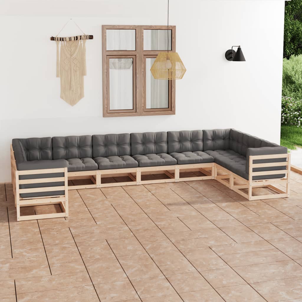 vidaXL 10-tlg. Garten-Lounge-Set mit Kissen Massivholz Kiefer