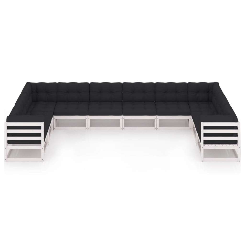 vidaXL 10-delige Loungeset met kussens massief grenenhout wit afbeelding