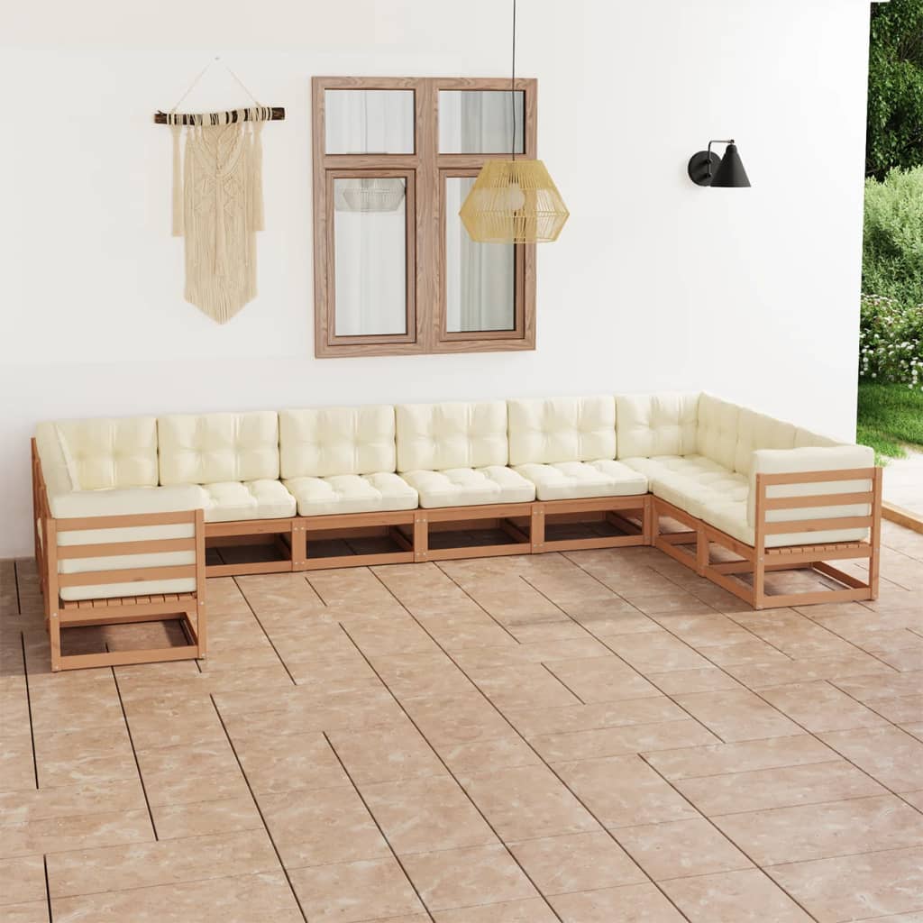 vidaXL 10-tlg. Garten-Lounge-Set mit Kissen Honigbraun Massivholz